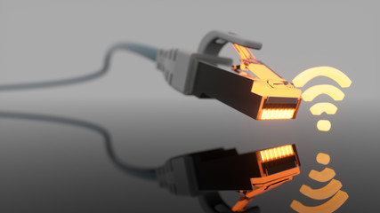 curious wifi cable sniffed wifi icon / concept wlan / 3d illustration
