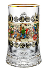 Empty classical transparent glass german beer mug isolated on white background