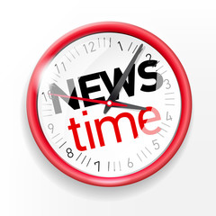 the inscription news time on vector realistic clock for office and home