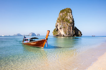 Thai long tail boat near the beach, Railay, Thailand