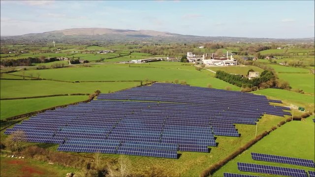 drone view of solar panel farm in ireland