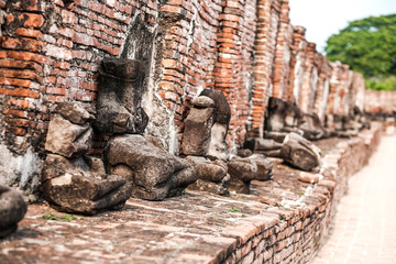 The remains of an old head fell out of the war in the past. In Phra Nakhon Si Ayutthaya province, Thailand.
