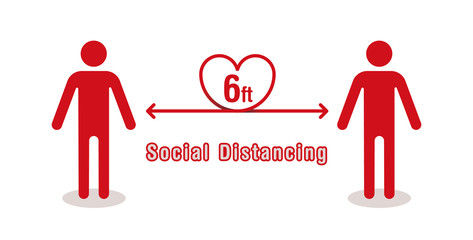 ソーシャルディスタンス(6ft) :Simple vector illustration of heartful social distancing(6ft)