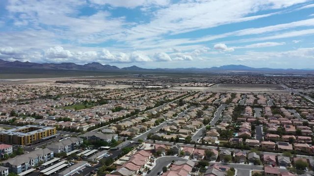 Las Vegas City Suburban Residential Neighborhood Housing, Aerial Flyover