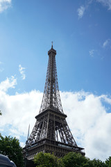 Diagonal view of Eiffel Tower in Paris.