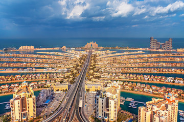 Dubai - The Palm, man made island at sunrise, Unided Arab Emirates