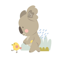 The koala and chick. Vector illustration. Excellent for for kids, design of postcards, posters, stickers and so on.