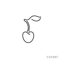 Cherry with leaf. Outline style. Isolated berry on white background 