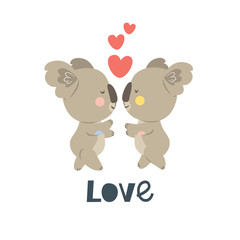 Koalas in love . Vector illustration. Excellent for for design of postcards, posters, stickers and so on.