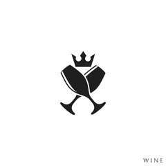 Wine. Logo. Isolated wineglasses with crown