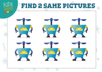 Find two same pictures kids game vector illustration.