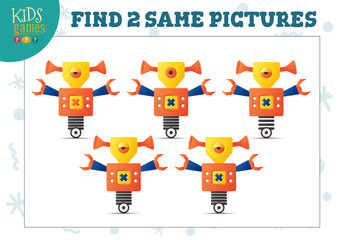 Find two same pictures kids game vector illustration.
