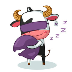 cute bull hugs pillow. vector