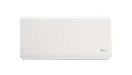 Modern external portable charger isolated on white, top view