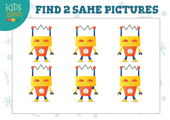 Find two same pictures kids game vector illustration.