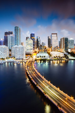 Miami downtown skyline at dusk, Brickell, Florida, USA