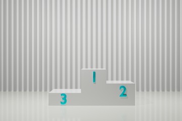 White and blue booth 3D rendering background wall, can be used for banner design items display background