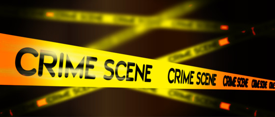 
Crime scene do not cross tape and blurred forensic background