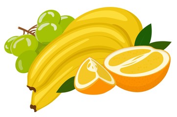 Composition from various fresh exotic fruit: orange, banana, grape