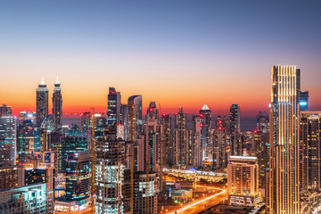 DUBAI - Amazing view on Dubai city center skyline, United Arab Emirates