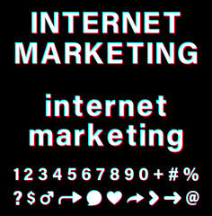 Internet marketing white sign on black background.