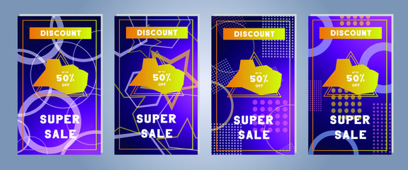 Set of creative social media banners stories for online shopping. Trendy vector sale and discount backgrounds