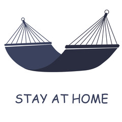 Hammock on a white background with letering, stay at home. Relaxing. Simple element illustration. Hammock concept symbol design from camping collection. Can be used for web, mobile and print. web