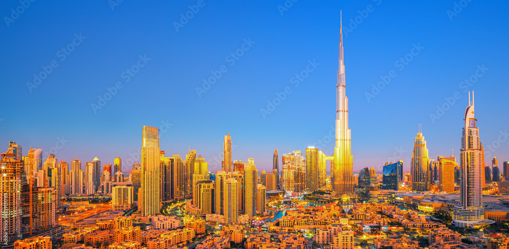 Wall mural DUBAI - Amazing view on Dubai city center skyline, United Arab Emirates