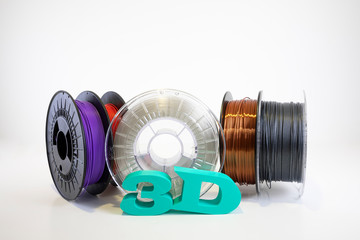 3D printing filament reels for 3d printers with text 