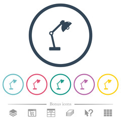 Desk lamp flat color icons in round outlines