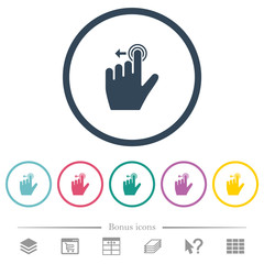 Left handed slide left gesture flat color icons in round outlines
