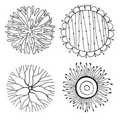 set of hand drawn stylized flowers