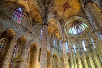 View of Santa Maria del Mar church, built between 1329 and 1383, Barcelona, Spain.