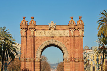 Obraz premium The Arc de Triomf or Arco de Triunfo in spanish, is a triumphal arch in the city of Barcelona in Catalonia, Spain.