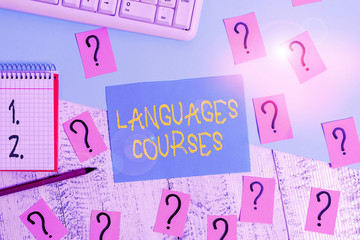 Word writing text Languages Courses. Business photo showcasing set of classes or a plan of study on...