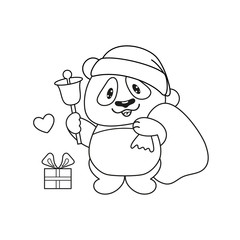 Merry Christmas and Happy New Year Panda Bear Coloring Book Page.