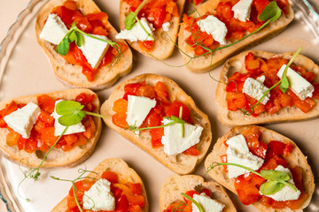 assorted sandwiches with different fillings of meat, vegetables, cheeses and so on. Horizontal frame