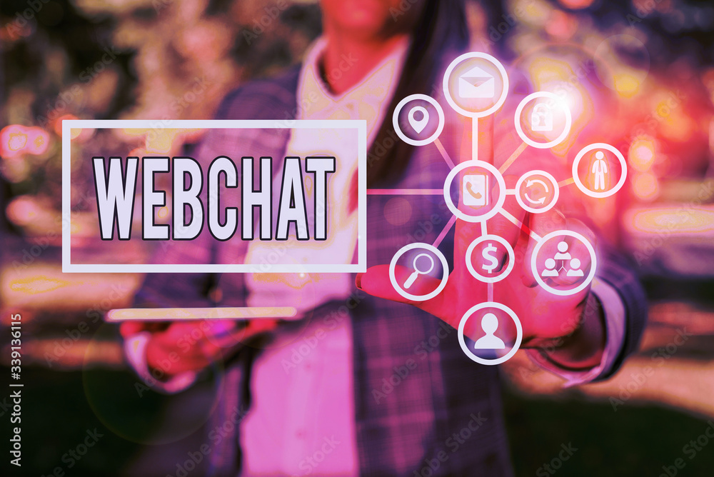 Aufkleber text sign showing webchat. business photo showcasing system that allows users to communicate in real