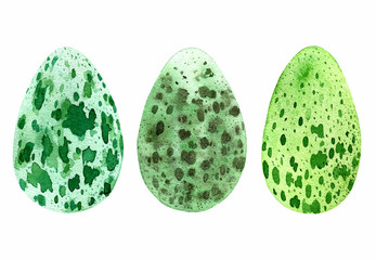 set of watercolor green eggs, vector