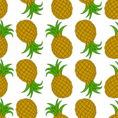 Ripe pineapple isolated on white background. Vector seamless pattern. Cartoon style. Design for fashion summer prints, textile, apparel, scrapbook, gift wrap, cards.