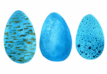 set of watercolor blue eggs, vector