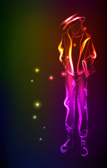 Hand-drawn fashion model from a neon. A light men. Fashion men. Stylish fashion model. Fashion illustration
