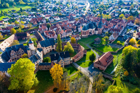 Germany, Hesse, Wetterau, Büdingen, aerial photography, old town of Büdingen with the Büdingen castle