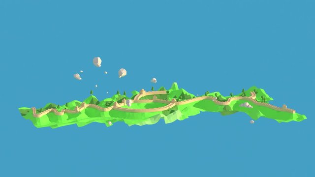 3D animation loop of The great wall of China, 3d rendering Low Polygon Geometry Background. Abstract Polygonal Geometric Shape. Lowpoly Minimal Style Art.