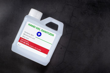 Hand gel sanitize contain plastic gallon.