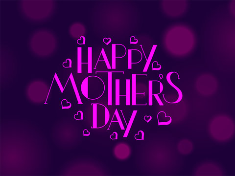 Shiny text Happy Mother's Day on Purple Bokeh Background.