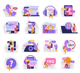 Online Support Flat Icons Set