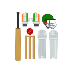 kit to play cricket. illustration for web and mobile design.