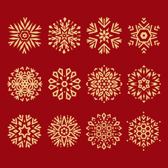 Naklejka na ściany i meble Snowflakes icon collection. Graphic modern red and gold ornament