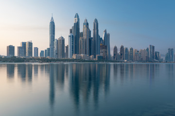 Fototapeta premium Dubai Marina and famous Jumeirah beach at sunrise, United Arab Emirates